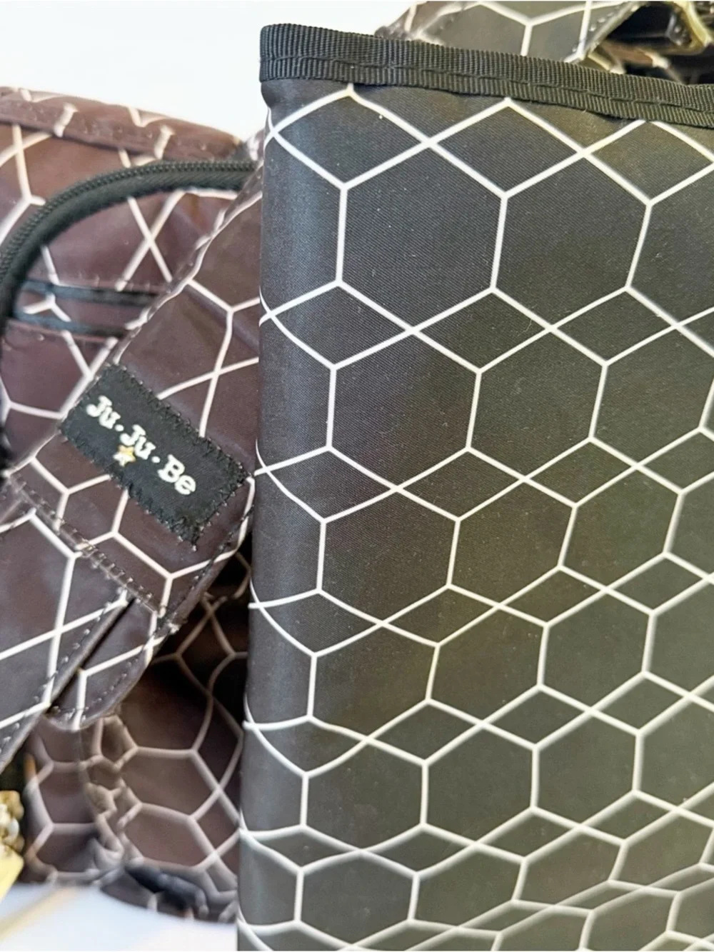 JuJuBe BFF Baby Diaper Bag Brown Geometric Design Tote Changing Mat Travel